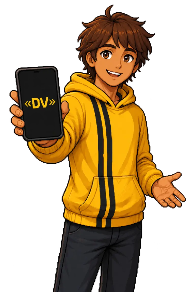 Parker holding a phone displaying the Drive Venture mark.